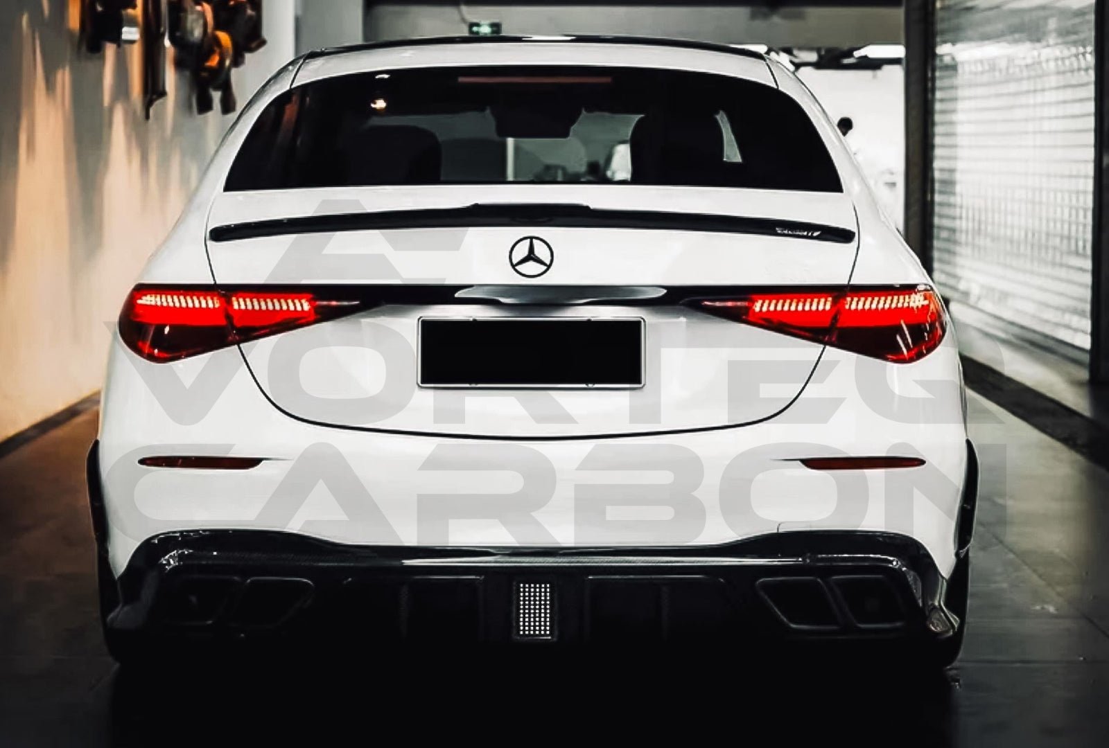 Carbon Fiber M Style Rear Diffuser w/ LED & Exhaust Tips - Mercedes Benz S Class W223 Sedan (2021-2024)